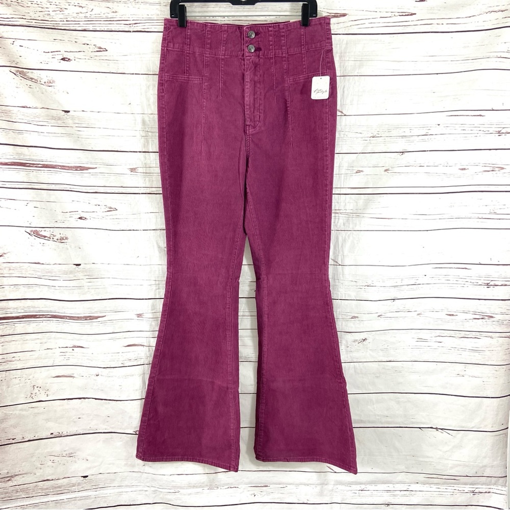 Free People Pants 32 Plum We the Free Jayde Cord High Rise Flare Corduroy - Picture 1 of 15